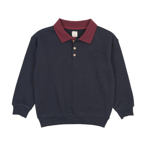 Lil Legs Denim Days Boys Polo Sweatshirt - Navy