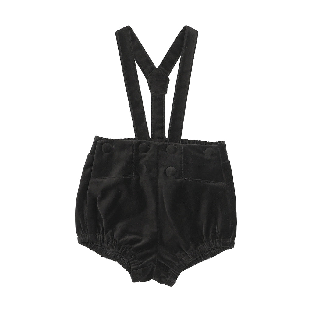 Lil Legs Velvet Gathered Suspender Shorts - Black