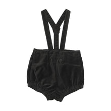 Load image into Gallery viewer, Lil Legs Velvet Gathered Suspender Shorts - Black