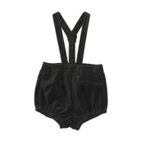 Lil Legs Velvet Gathered Suspender Shorts - Black