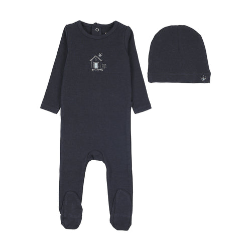 Lil Legs Boys Sweet Campaign Embroidered Footie And Hat - Navy