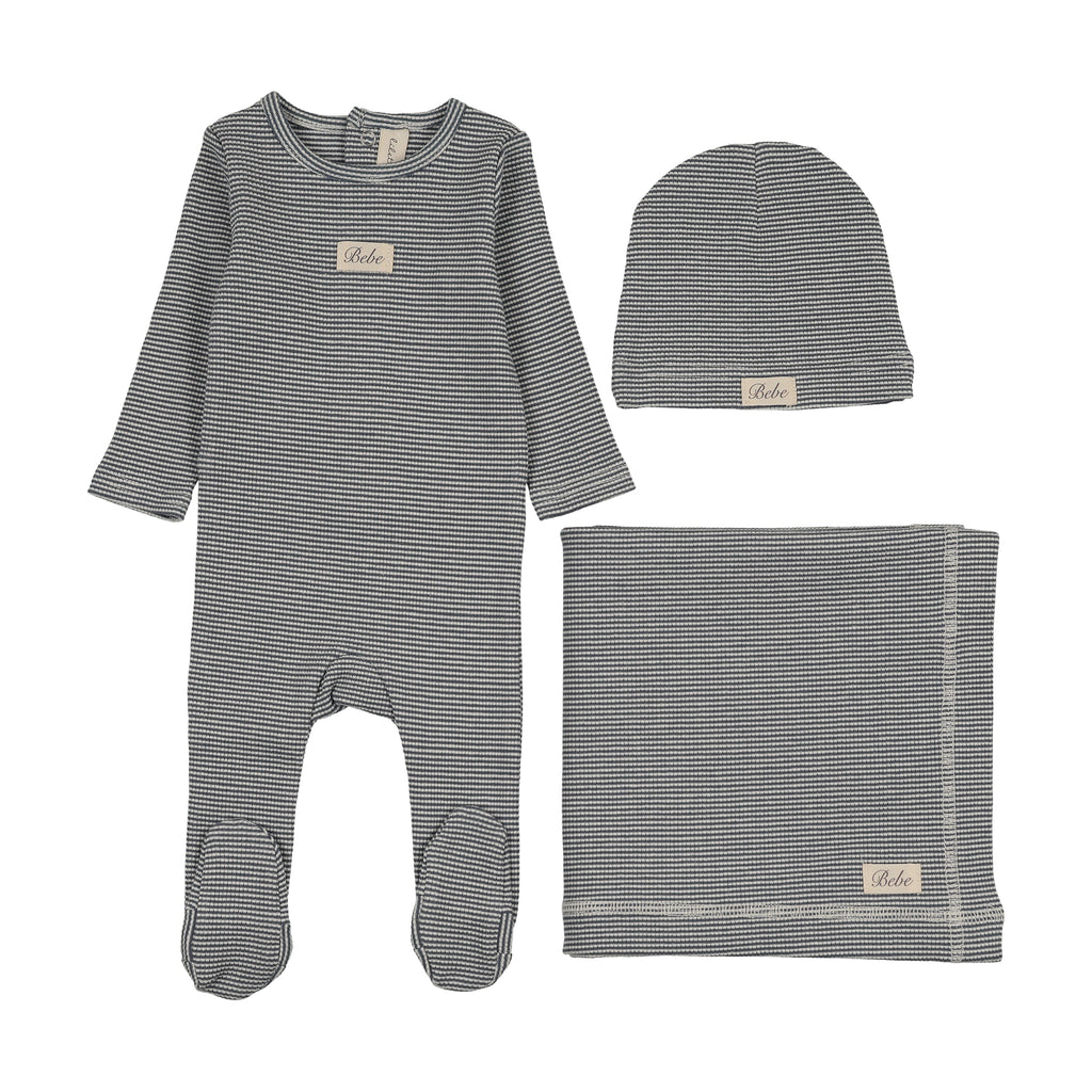 Lilette Striped Bebe Layette Set - Off Navy