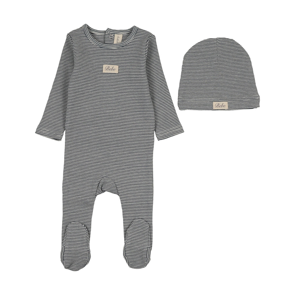 Lilette Striped Bebe Footie And Hat - Off Navy