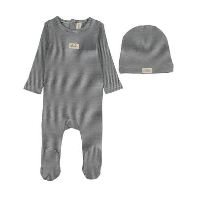 Lilette Striped Bebe Footie And Hat - Off Navy