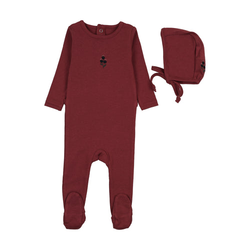 Lil Legs Girls Sweet Campaign Embroidered Footie And Hat - Vintage Red