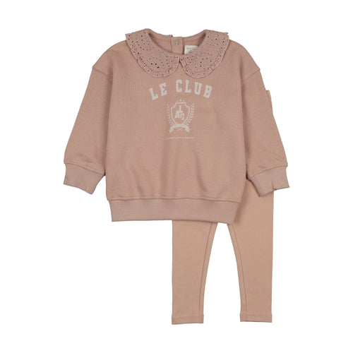 Lil Legs Varsity Crest Girls Sweatshirt Set - Bud Pink