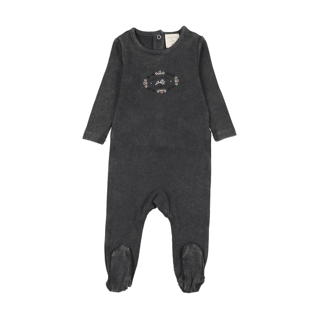 Lil Legs Stitch Studio Girls Footie - Off Black