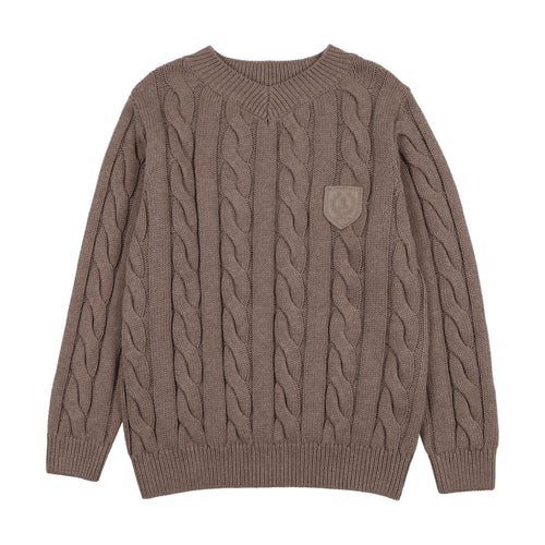 Lil Legs Chunky V Neck Sweater - Misty Oat Heather
