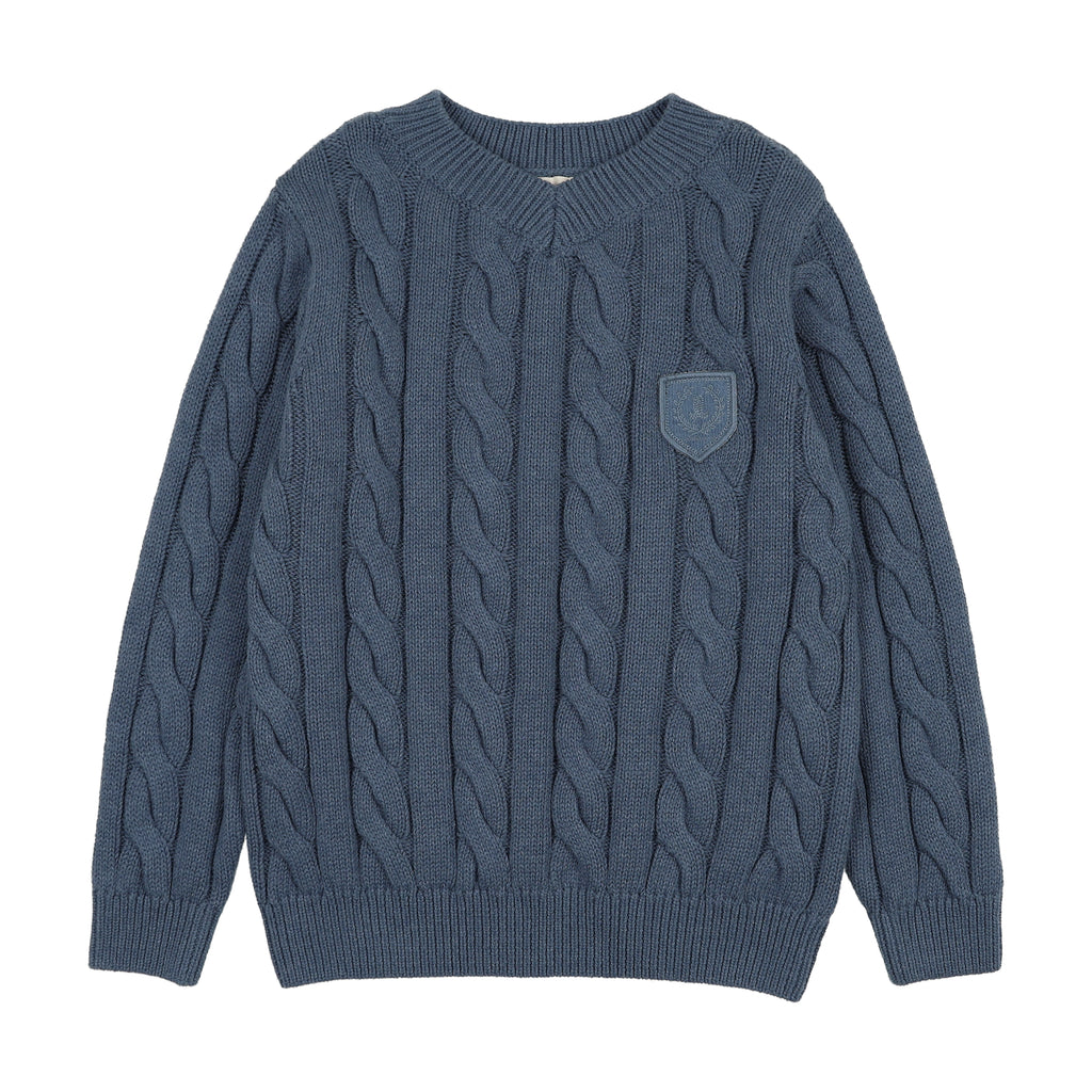Lil Legs Chunky V Neck Sweater - Vintage Blue