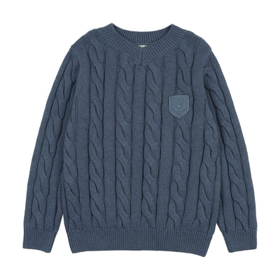 Lil Legs Chunky V Neck Sweater - Vintage Blue