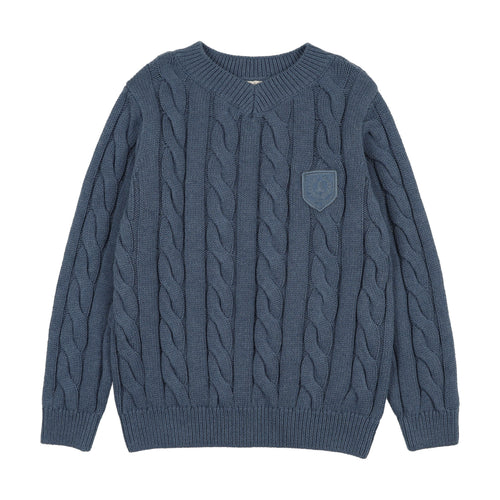 Lil Legs Chunky V Neck Sweater - Vintage Blue