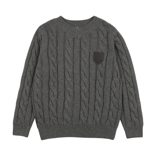 Lil Legs Chunky V Neck Sweater - Mid Grey