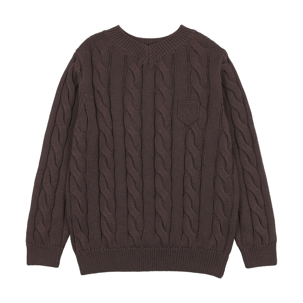Lil Legs Chunky V Neck Sweater - Chocolate Brown
