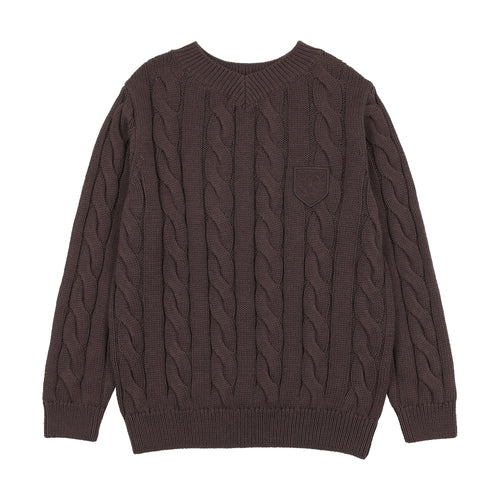 Lil Legs Chunky V Neck Sweater - Chocolate Brown