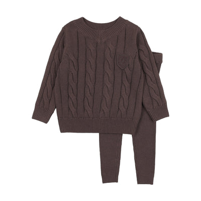 Lil Legs Chunky Cable Knit Toddler Set - Chocolate Brown