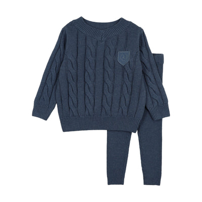 Lil Legs Chunky Cable Knit Toddler Set - Vintage Blue Heather