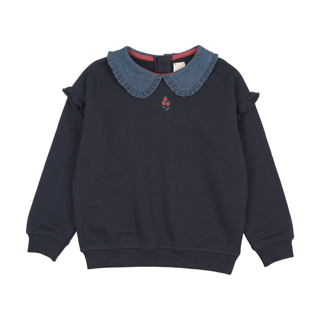 Lil Legs Denim Collar Ruffle Sweatshirt - Navy