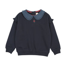 Load image into Gallery viewer, Lil Legs Denim Collar Ruffle Sweatshirt - Navy