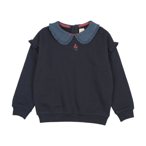 Lil Legs Denim Collar Ruffle Sweatshirt - Navy