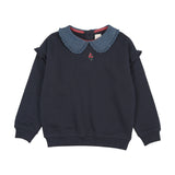 Lil Legs Denim Collar Ruffle Sweatshirt - Navy