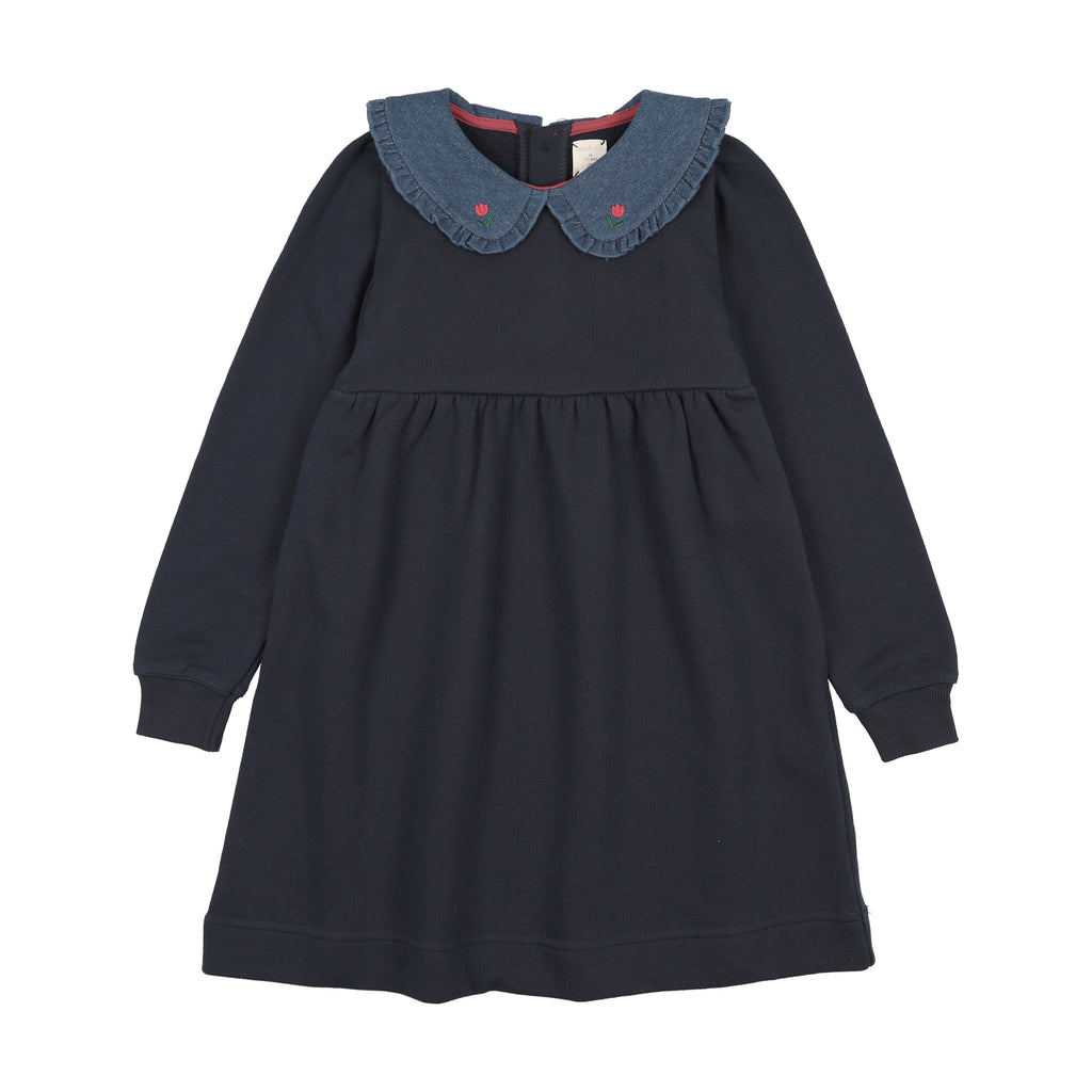 Lil Legs Denim Collar Sweatshirt Dress - Navy