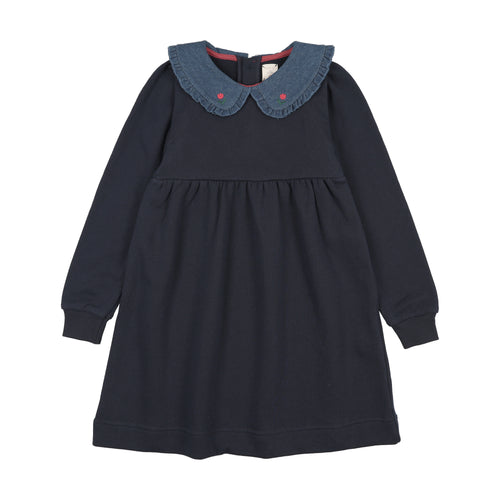 Lil Legs Denim Collar Sweatshirt Dress - Navy