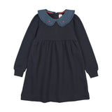 Lil Legs Denim Collar Sweatshirt Dress - Navy