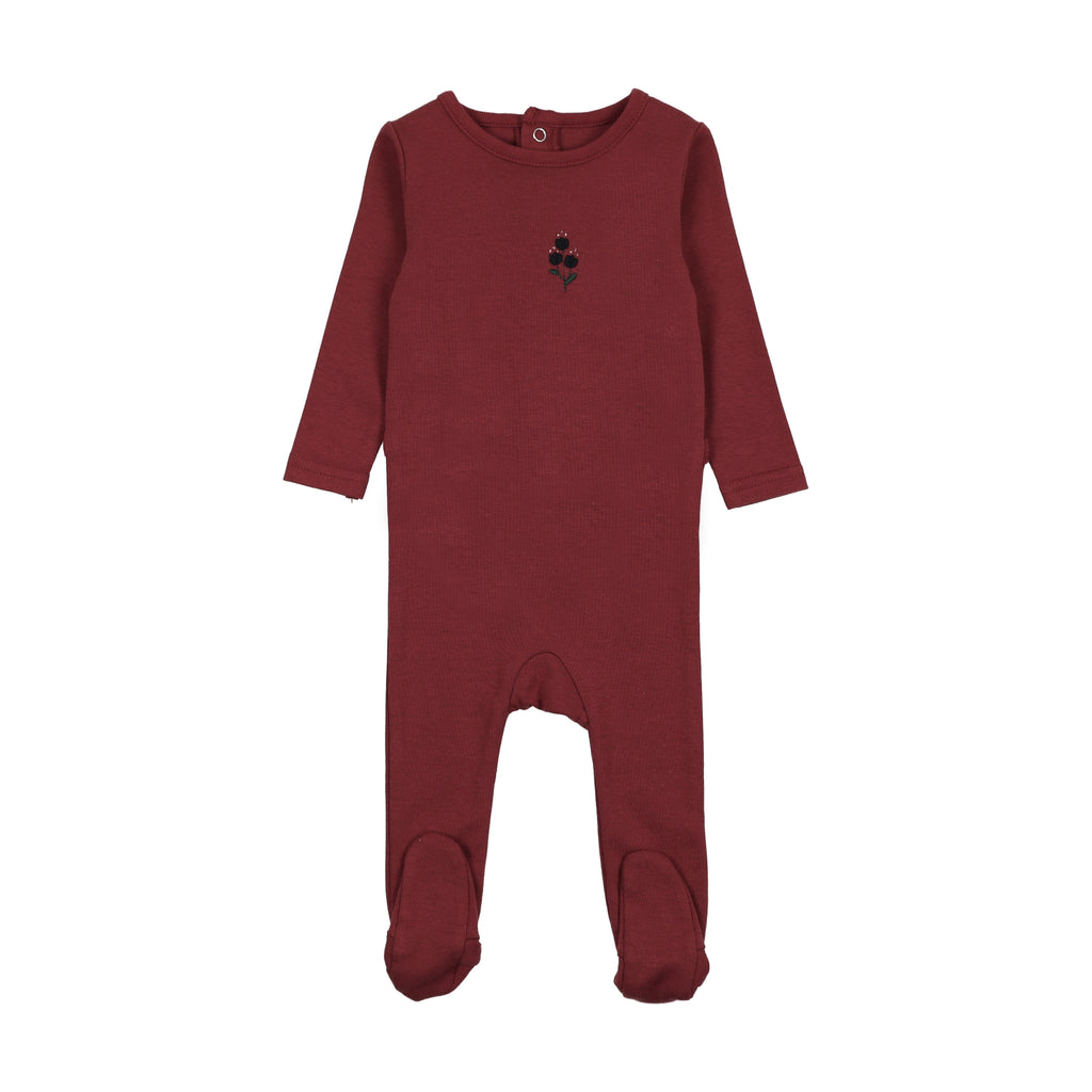 Lil Legs Girls Sweet Campaign Embroidered Footie - Vintage Red