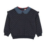 Lil Legs Denim Collar Ruffle Sweatshirt - Navy Print