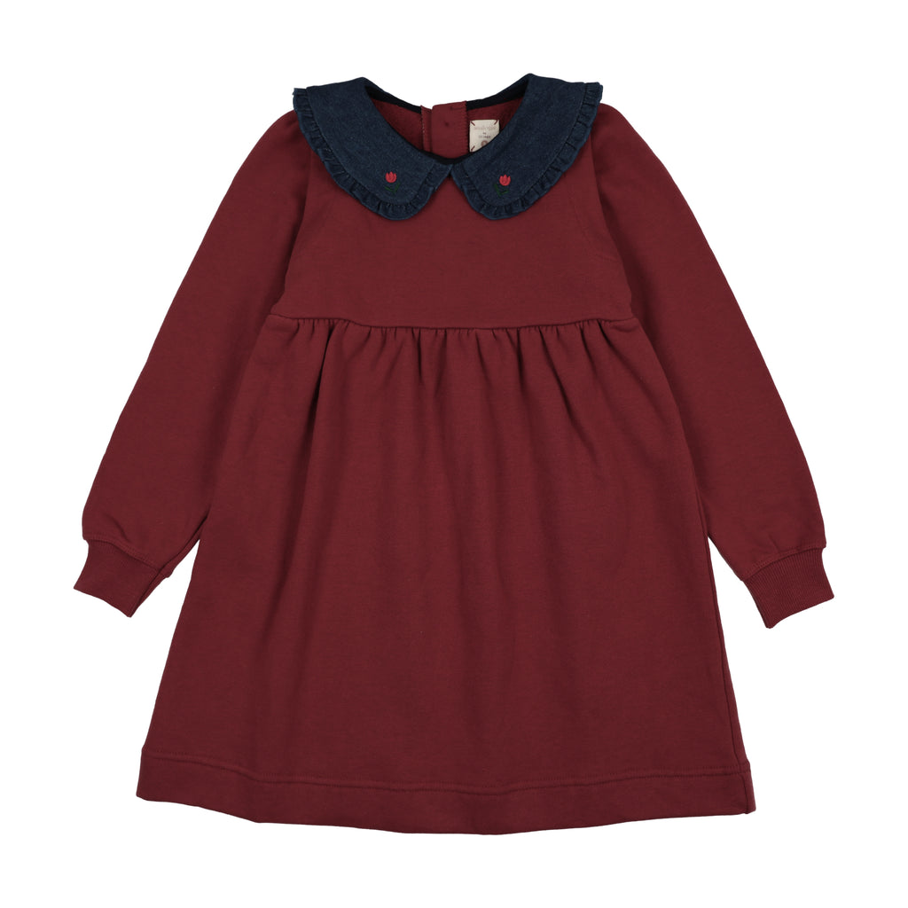 Lil Legs Denim Collar Sweatshirt Dress - Vintage Red