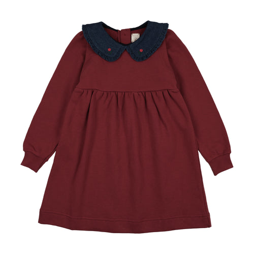 Lil Legs Denim Collar Sweatshirt Dress - Vintage Red