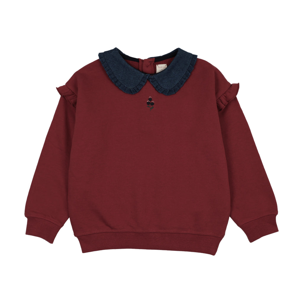 Lil Legs Denim Collar Ruffle Sweatshirt - Vintage Red