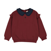 Load image into Gallery viewer, Lil Legs Denim Collar Ruffle Sweatshirt - Vintage Red