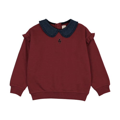 Lil Legs Denim Collar Ruffle Sweatshirt - Vintage Red