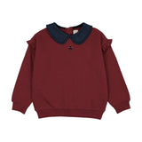 Lil Legs Denim Collar Ruffle Sweatshirt - Vintage Red