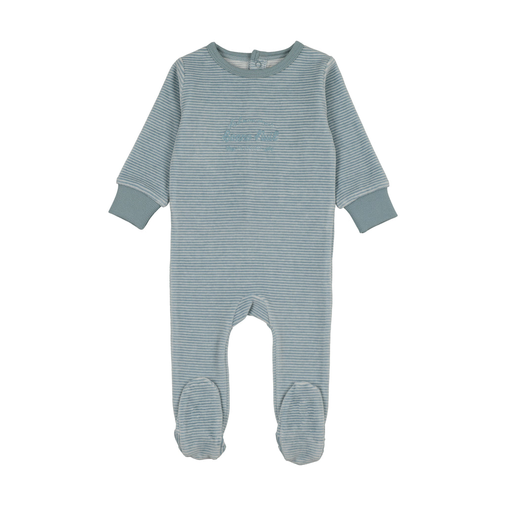 Lil Legs Velour Stripe Footie - Blue Stripe