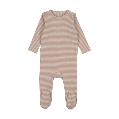 Lil Legs Heather Stripe Footie - Cream/Dusty Pink