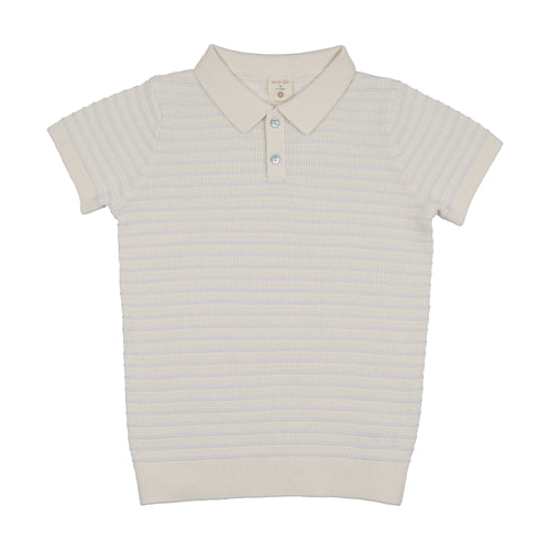 Lil Legs Textured Stripe Knit Polo - Clear Blue