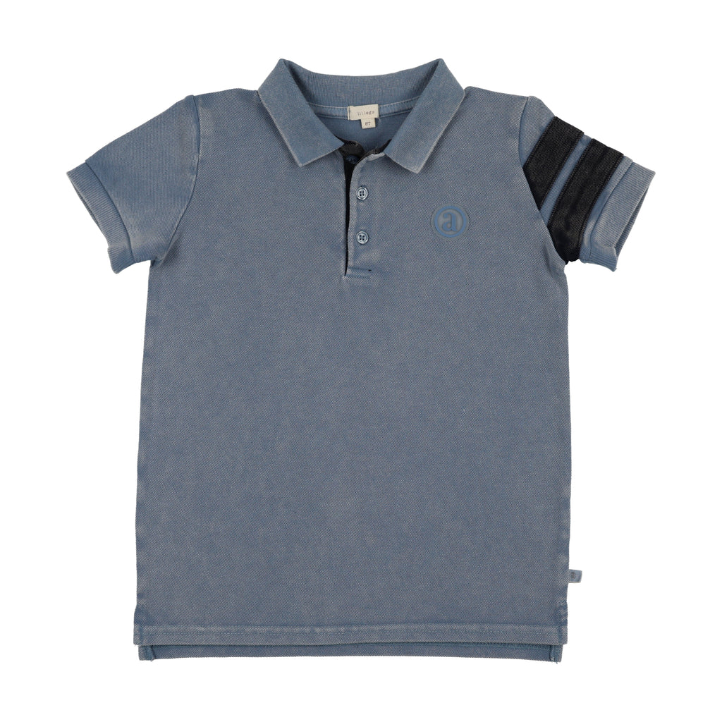 Lil Legs Stripe Detail Polo - Smokey Blue (Short Sleeve)