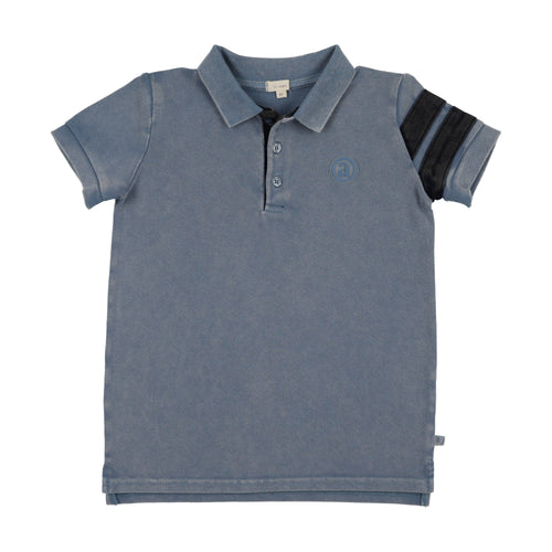 Lil Legs Stripe Detail Polo - Smokey Blue (Short Sleeve)