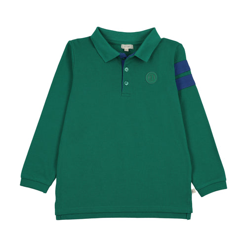 Lil Legs Stripe Detail Polo - Electric Green (Long Sleeve)