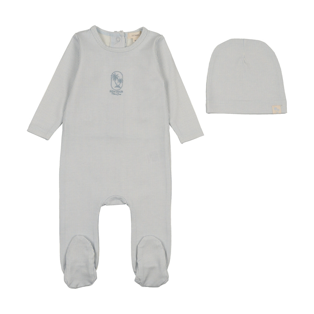 Lil Legs Sailor Stripe Footie & Hat - Blue