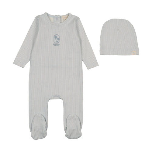 Lil Legs Sailor Stripe Footie & Hat - Blue