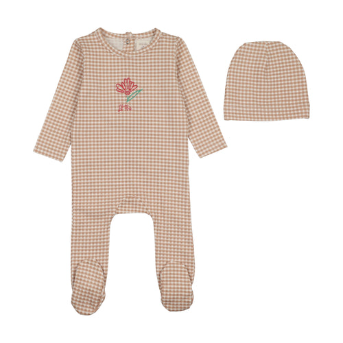 Lil Legs Gingham Flower Footie & Hat - Pink