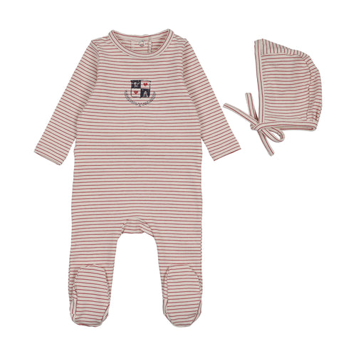 Lil Legs Denim City Footie & Hat - Red Stripe