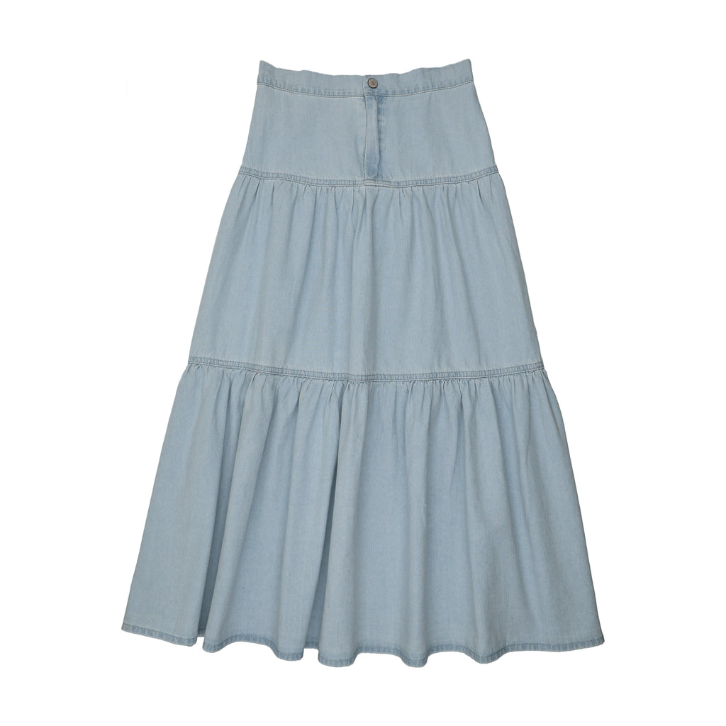 Lil Legs Denim Tiered Maxi Skirt - Light Wash