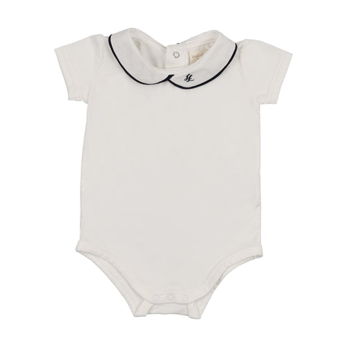 Lil Legs Peter Pan Onesie with Piping - White/Navy