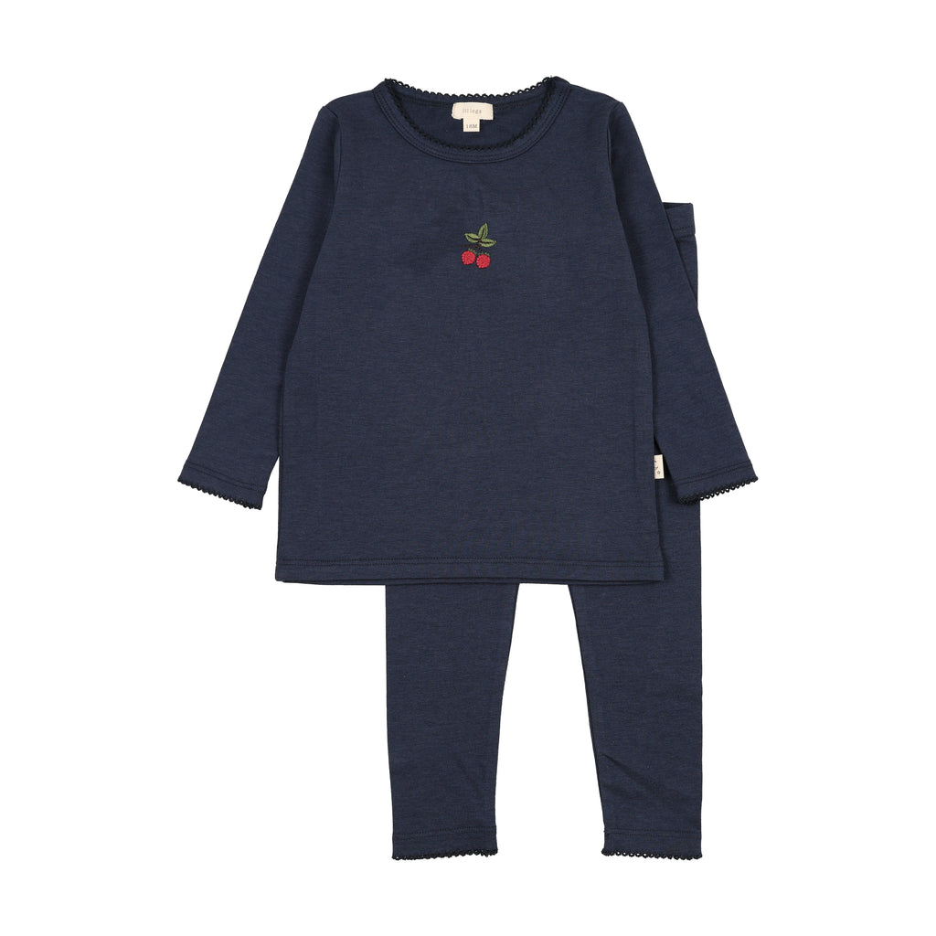 Lil Legs Embroidered Lounge Set - Navy/Cherry