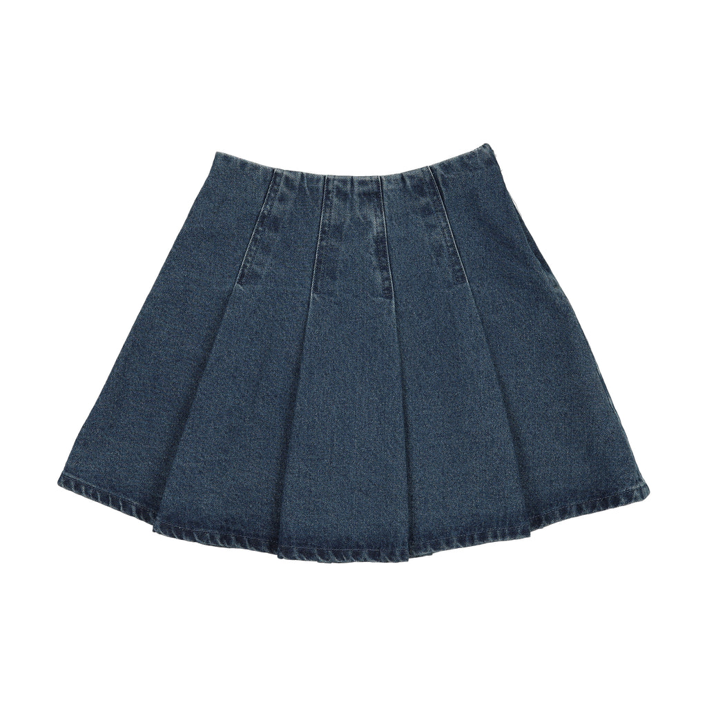 Lil Legs Pleated Denim Skirt - Blue Denim