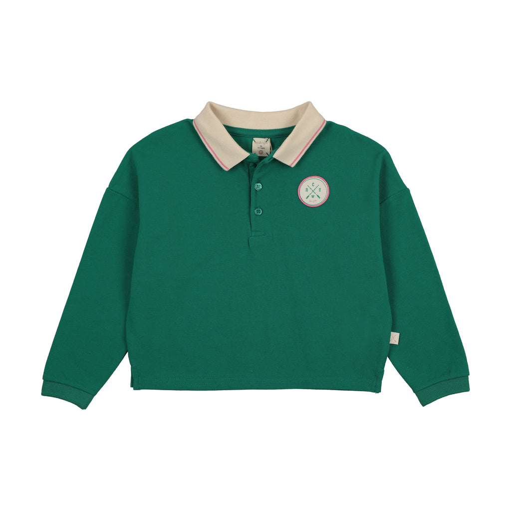 Lil Legs Boating Crew Patch Girls Polo - Electric Green